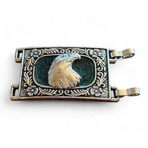Vintage Women’s Western Belt Buckle Eagle Head Turquoise Enamel Accent